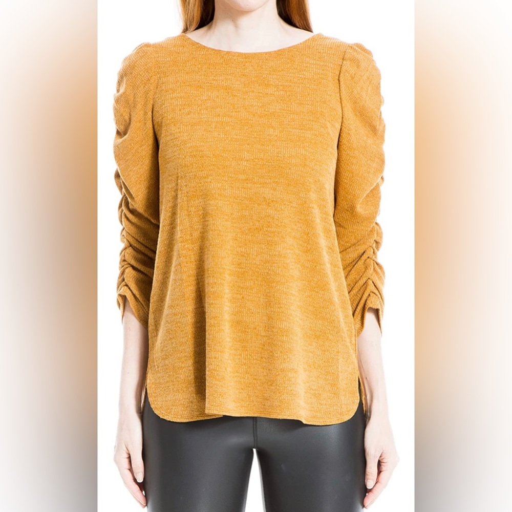 🎉 *3 for 25* Max Studio Women's Texture Rouched Sleeve Top - Mustard - Size L